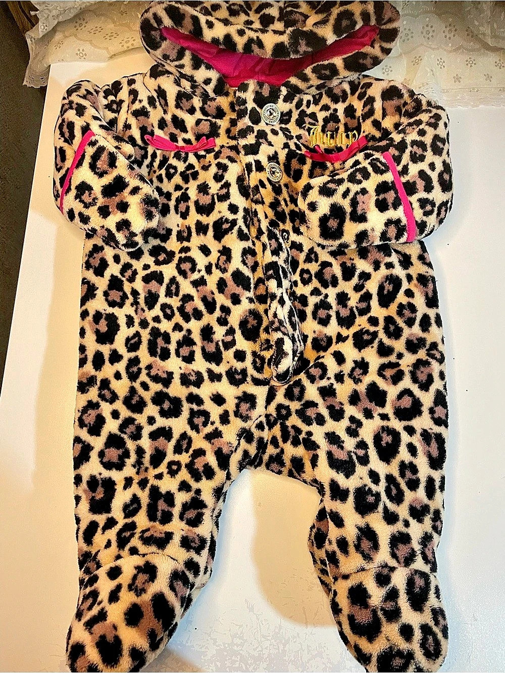 Juicy Couture Baby Leopard Fleece Snowsuit Brown & Pink Baby 3/6M